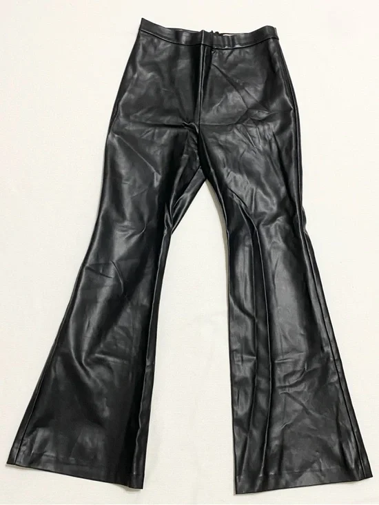 Anthropologie Hutch Faux Leather Pleather Black Flared Pants - Picture 2 of 6